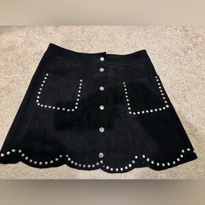 Aqua Black Scalloped Mini Skirt with Silver Accents